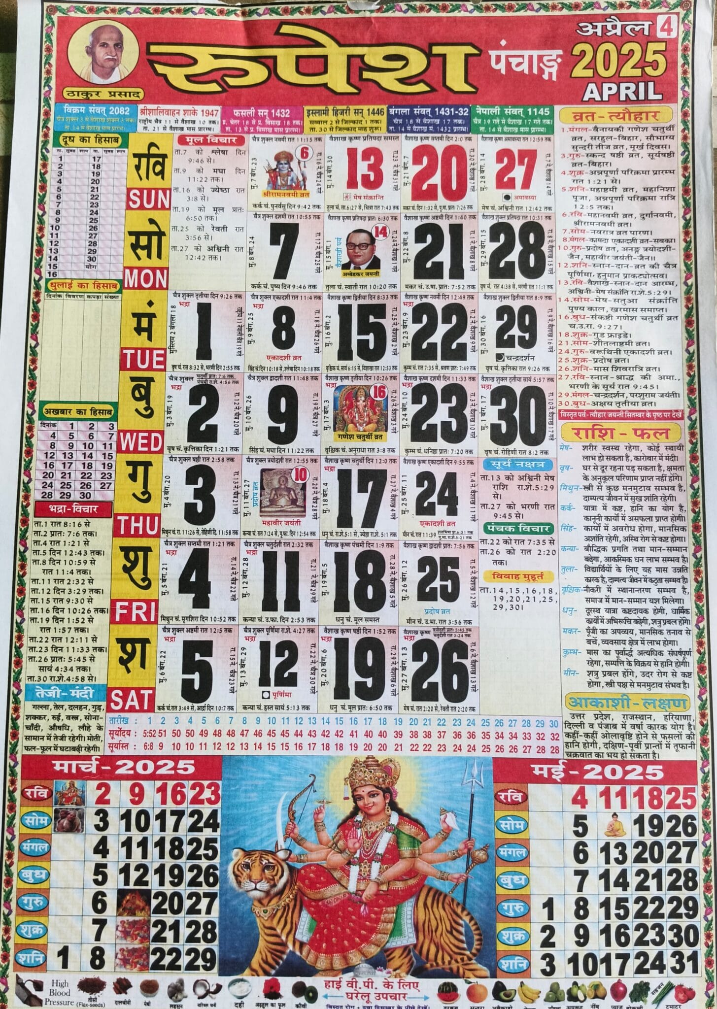 Thakur Prasad Calendar 2025 April ठाकुर प्रसाद कैलेंडर 2025 अप्रैल