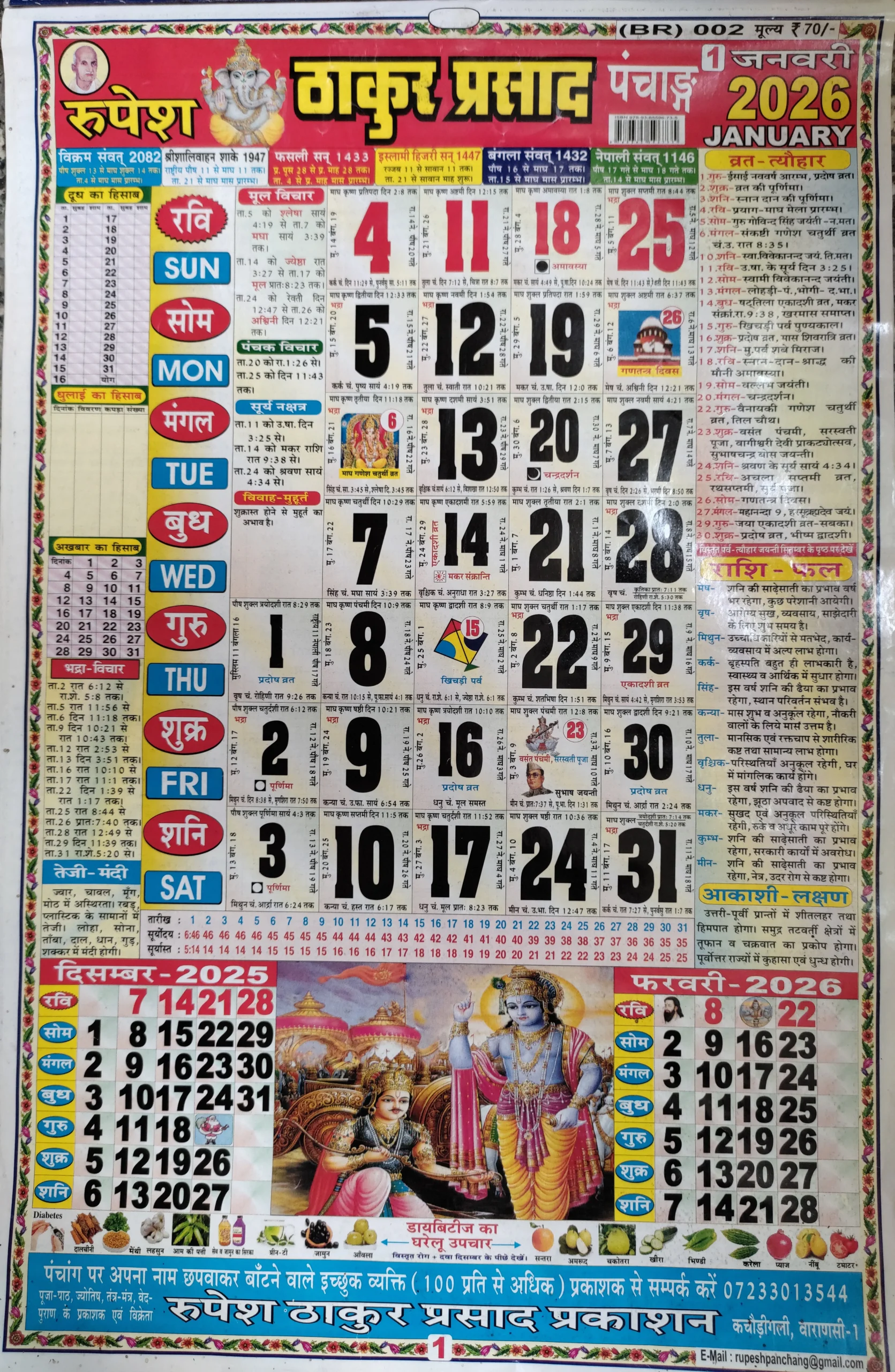 thakur prasad calendar 2024 January